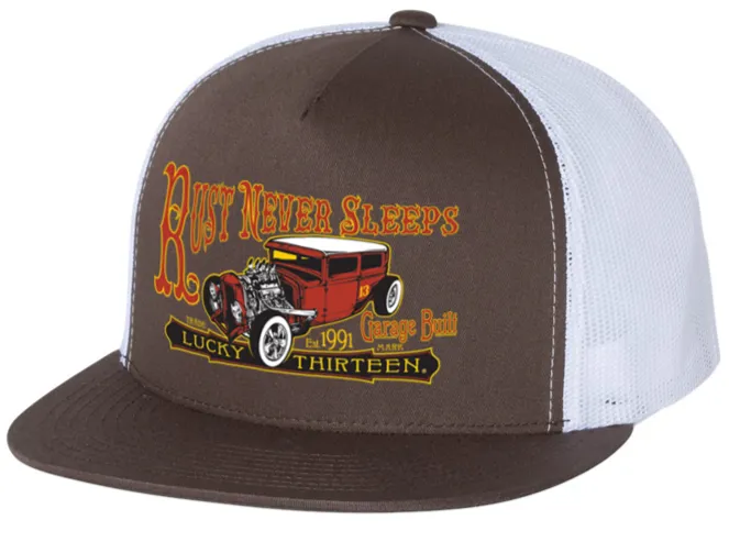 The RUST NEVER SLEEPS Cap - BROWN/WHITE
