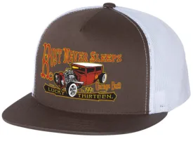 The RUST NEVER SLEEPS Cap - BROWN/WHITE