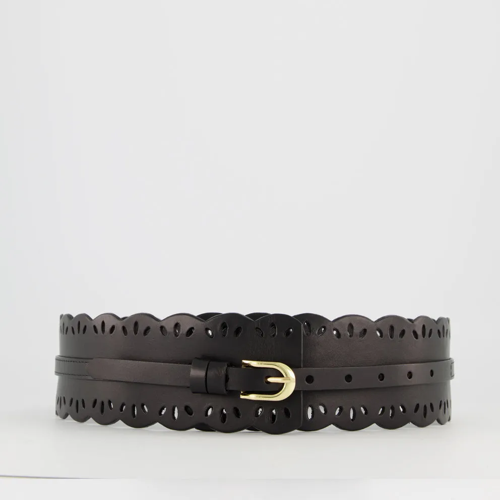 Wide leather belt Flower