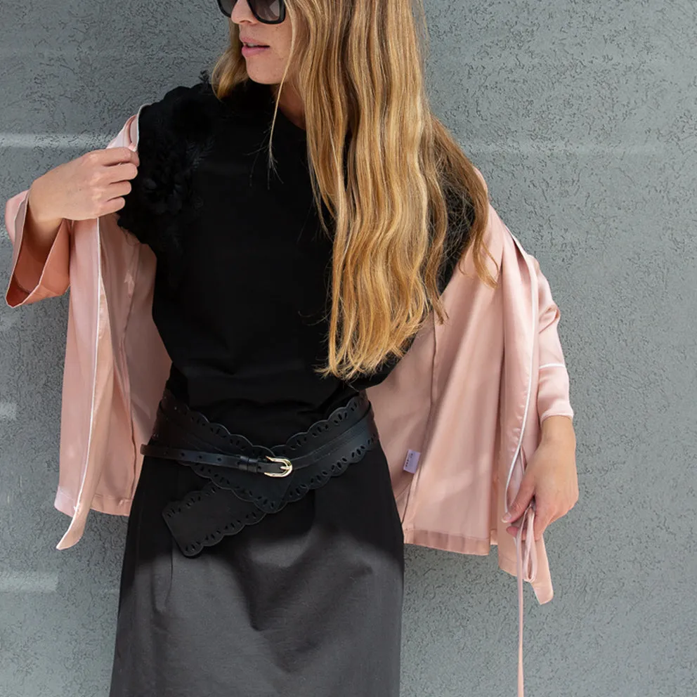 Wide leather belt Flower