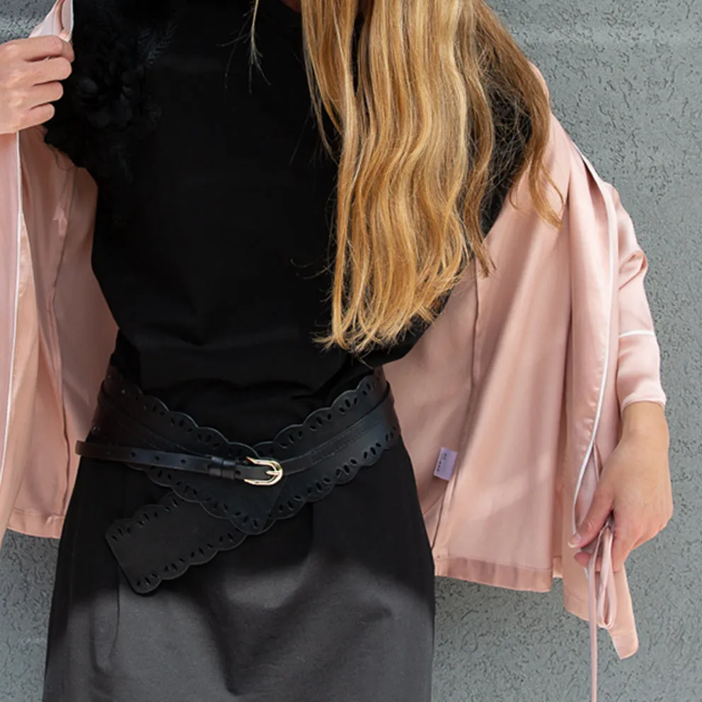 Wide leather belt Flower