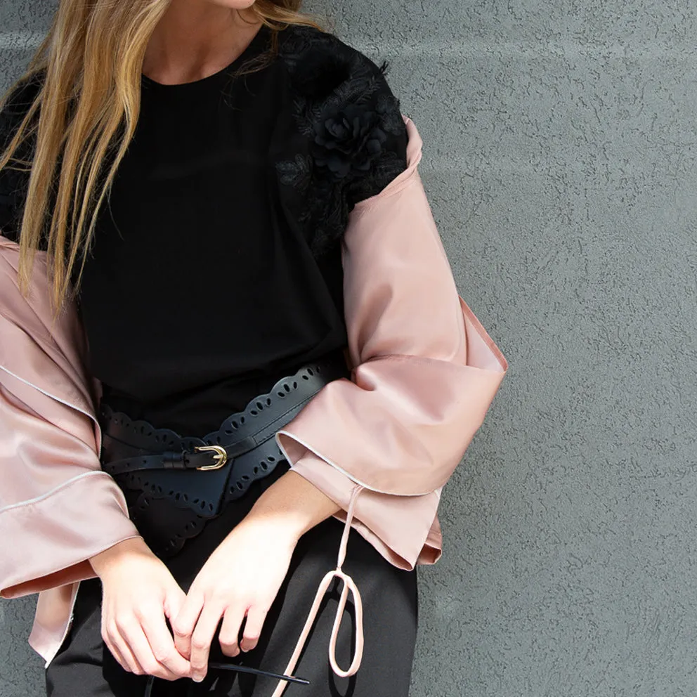 Wide leather belt Flower