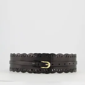 Wide leather belt Flower