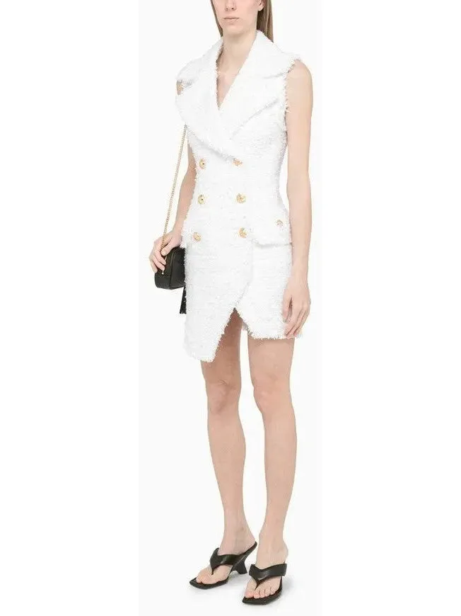 Women’s Asymmetrical Tweed Mini Dress, White