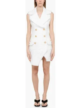 Women’s Asymmetrical Tweed Mini Dress, White