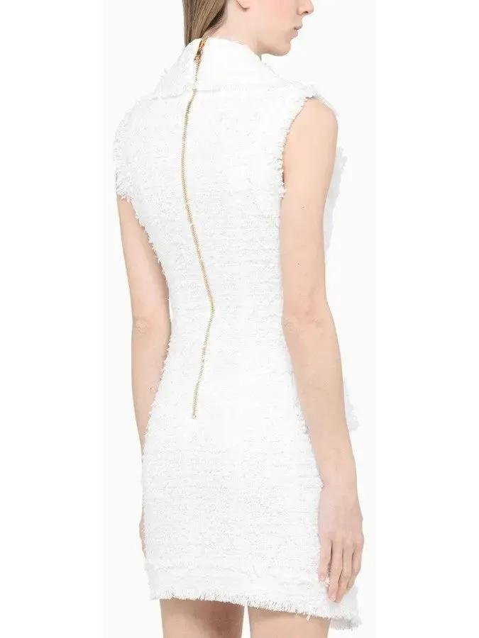 Women’s Asymmetrical Tweed Mini Dress, White