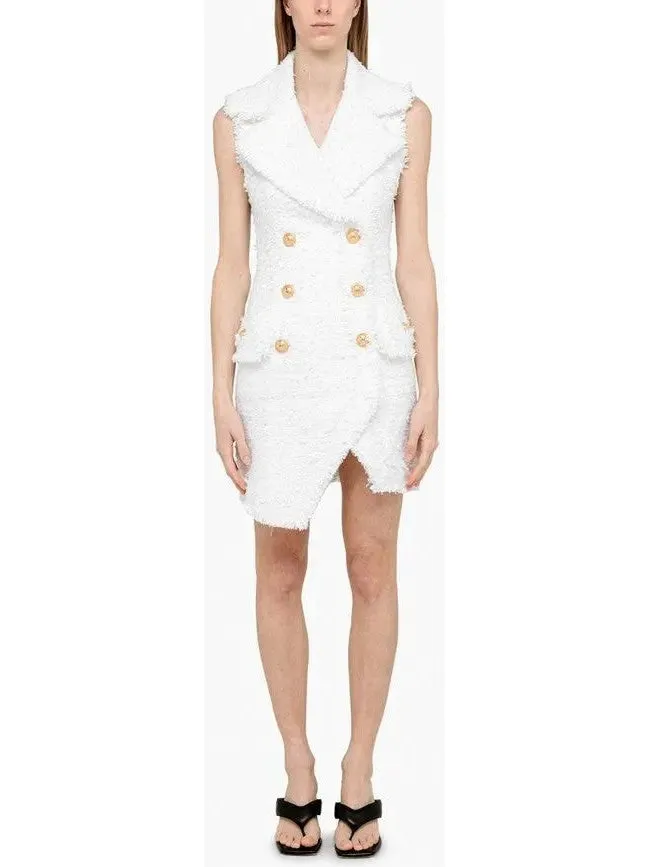 Women’s Asymmetrical Tweed Mini Dress, White