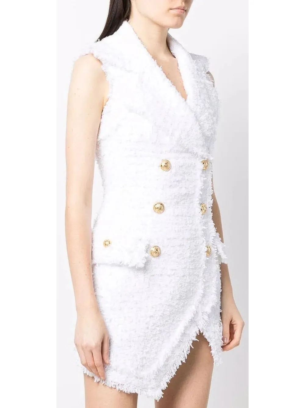 Women’s Asymmetrical Tweed Mini Dress, White