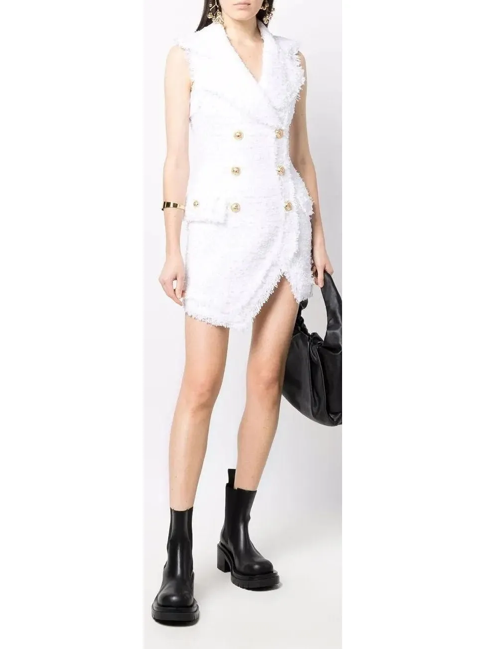 Women’s Asymmetrical Tweed Mini Dress, White