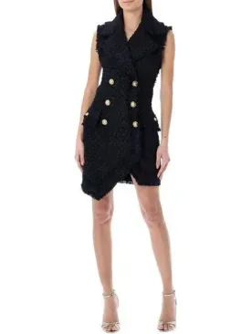 Women’s Asymmetrical Tweed Mini Dress, Black