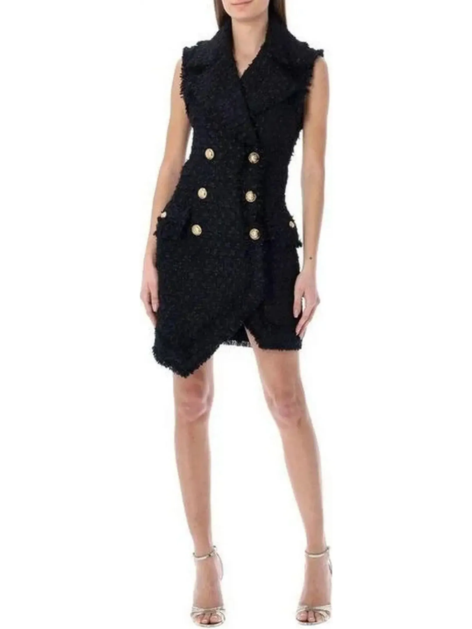 Women’s Asymmetrical Tweed Mini Dress, Black