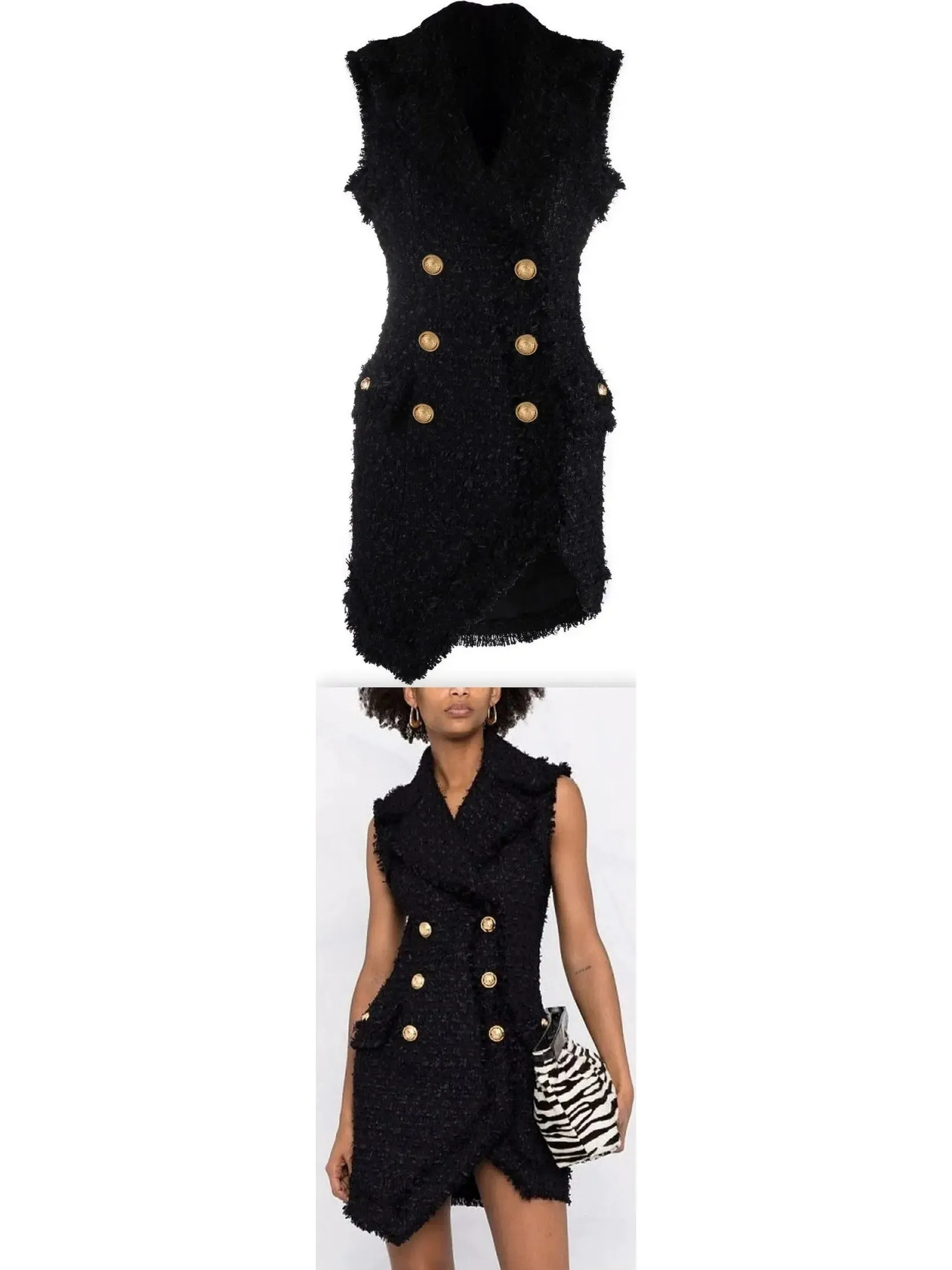 Women’s Asymmetrical Tweed Mini Dress, Black