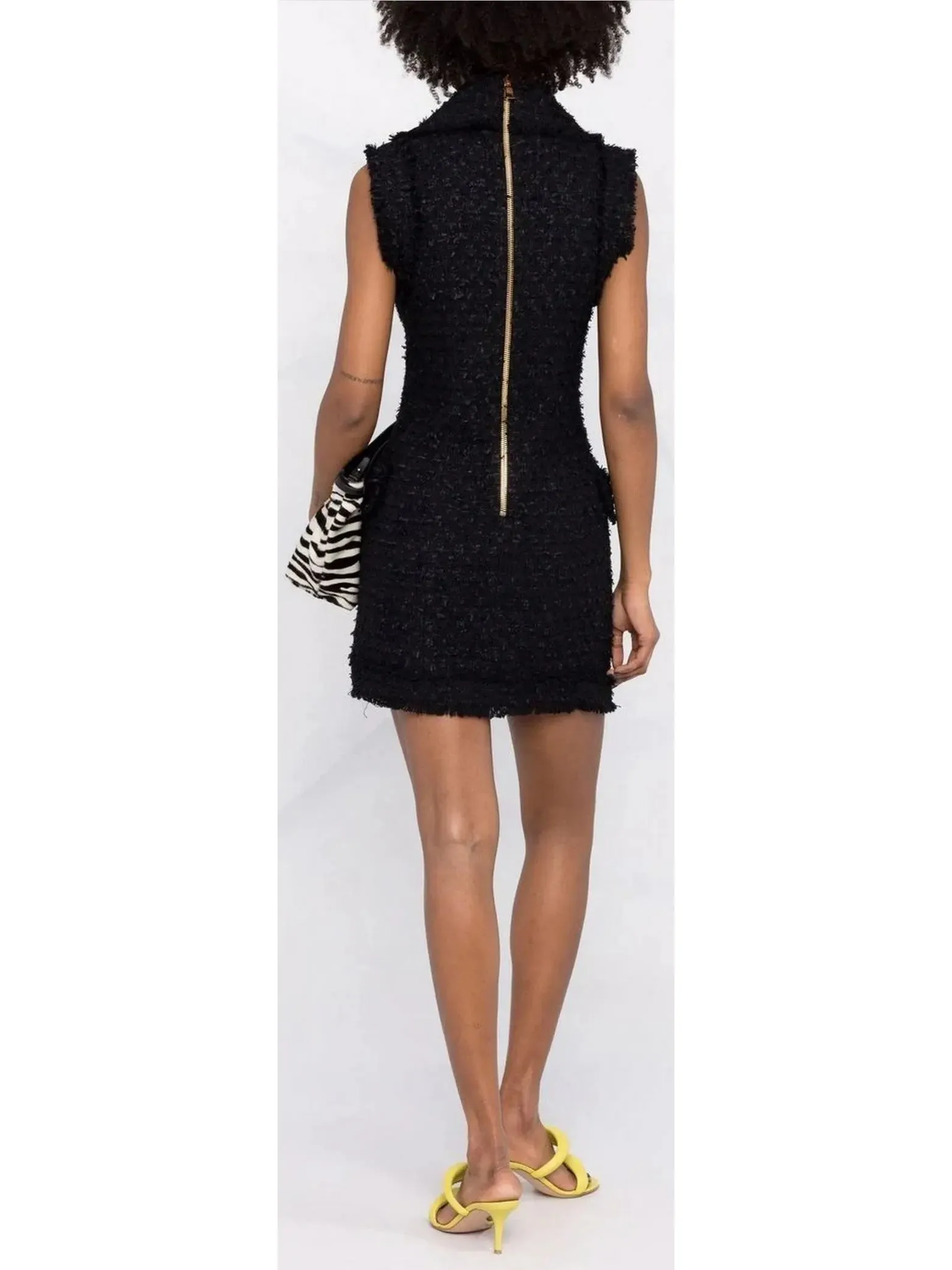 Women’s Asymmetrical Tweed Mini Dress, Black
