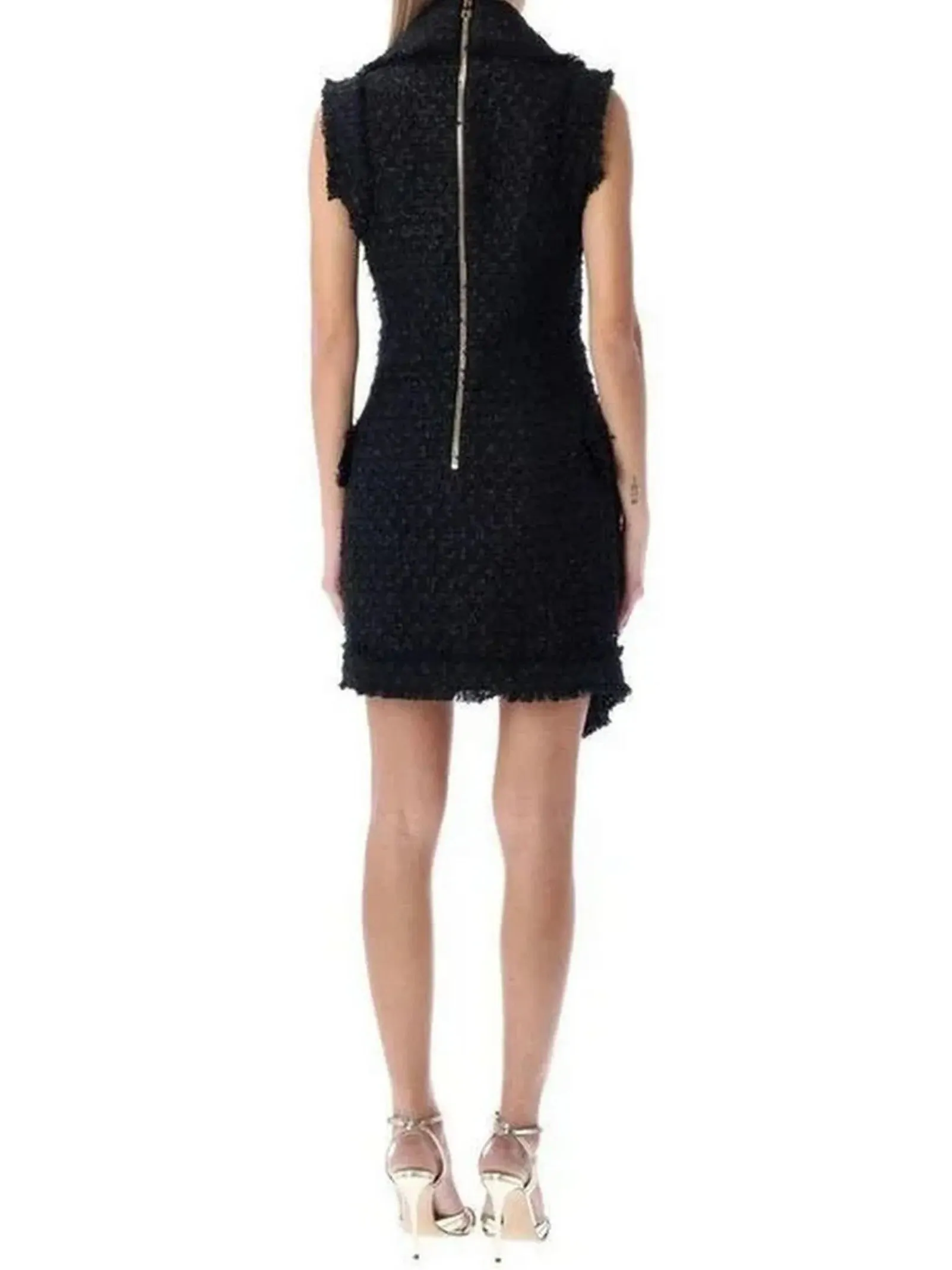 Women’s Asymmetrical Tweed Mini Dress, Black