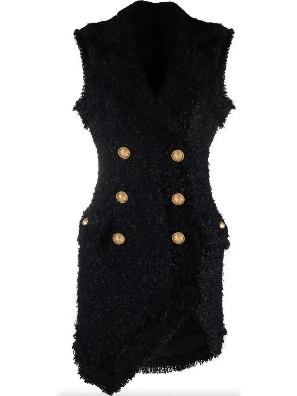 Women’s Asymmetrical Tweed Mini Dress, Black