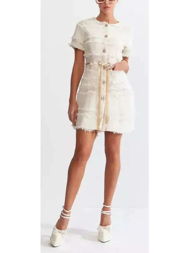 Women’s Belted Tweed Mini Dress